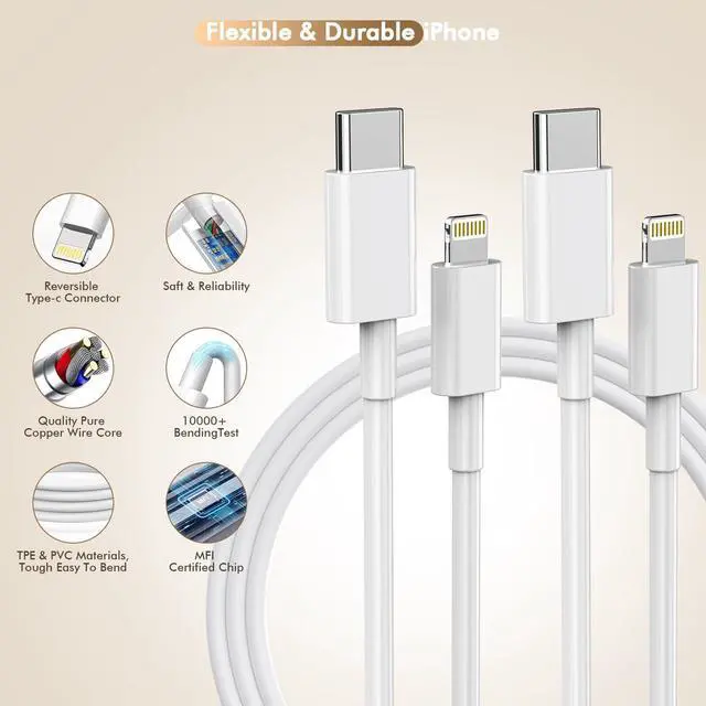 Alt view image 6 of 7 - [Apple MFi Certified]10FT Fast iPhone Charger Extra Long Apple Charger Fast Charging 2Pack 20W USB C Charger Block Plug + 10Foot Lightning Cable Cord for iPhone 14/Pro/Pro Max/Plus/13/12/11/XS/XR/X/SE