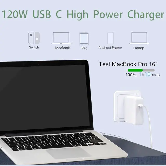 Alt view image 6 of 6 - 120W USB C Charger Fast Charger for USB C Port Mac Book pro & Mac Book Air ipad Pro  Galaxy and All USB C Device Include Charge Cable6.6FT PA-120W