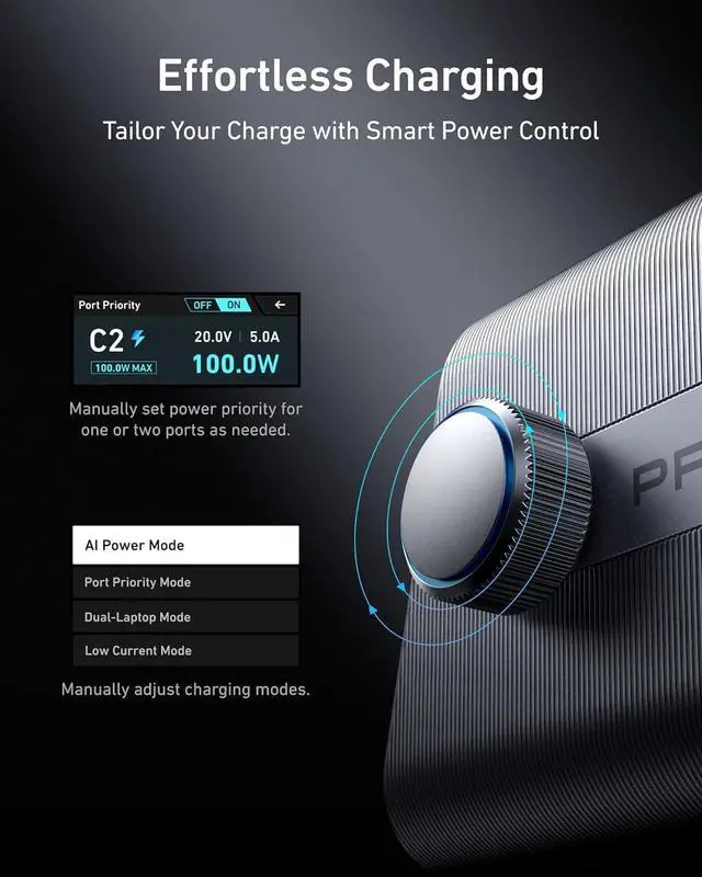 Alt view image 5 of 6 - Prime Charger 250W GaN Prime USB C Charging Station Ultra-Fast 6-Port 2.26 LCD Display and Smart Control Dial Compatible with MacBook Pro/Air iPhone 16/15/14 Galaxy and More (Silver)