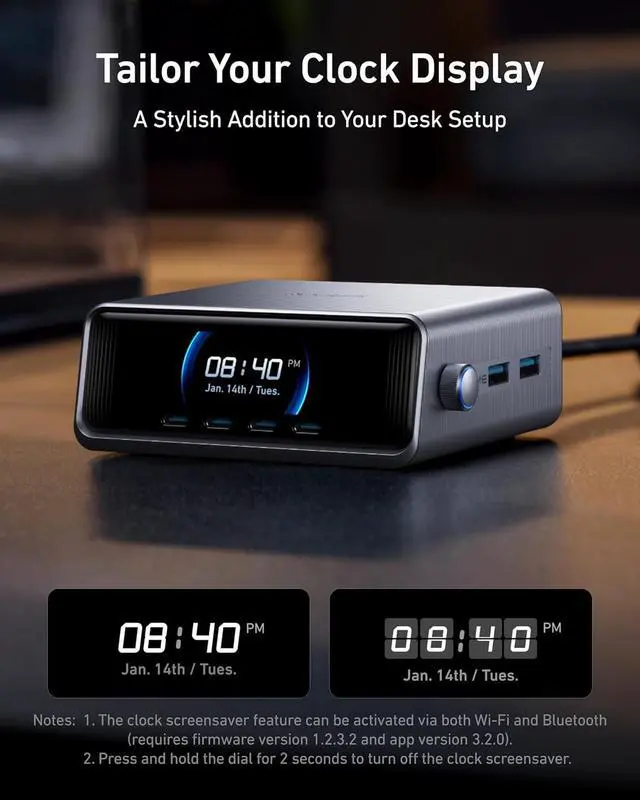 Alt view image 6 of 6 - Prime Charger 250W GaN Prime USB C Charging Station Ultra-Fast 6-Port 2.26 LCD Display and Smart Control Dial Compatible with MacBook Pro/Air iPhone 16/15/14 Galaxy and More (Silver)