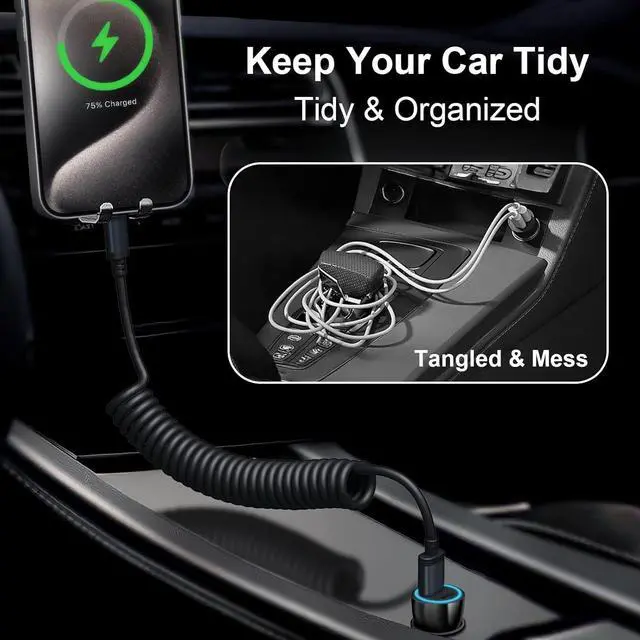 Alt view image 3 of 7 - Coiled USB to Lightning Cable [Apple MFi Certified] Coiled Lightning Cable for iPhone 14/13/12/11 Fast Charging Carplay Charger Cable for iPhone 14 Pro Max/Pro/Plus/iPad