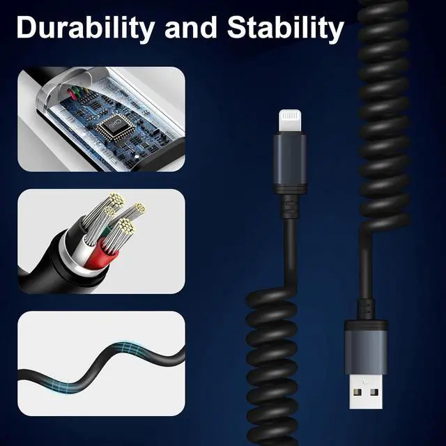 Alt view image 5 of 7 - Coiled USB to Lightning Cable [Apple MFi Certified] Coiled Lightning Cable for iPhone 14/13/12/11 Fast Charging Carplay Charger Cable for iPhone 14 Pro Max/Pro/Plus/iPad
