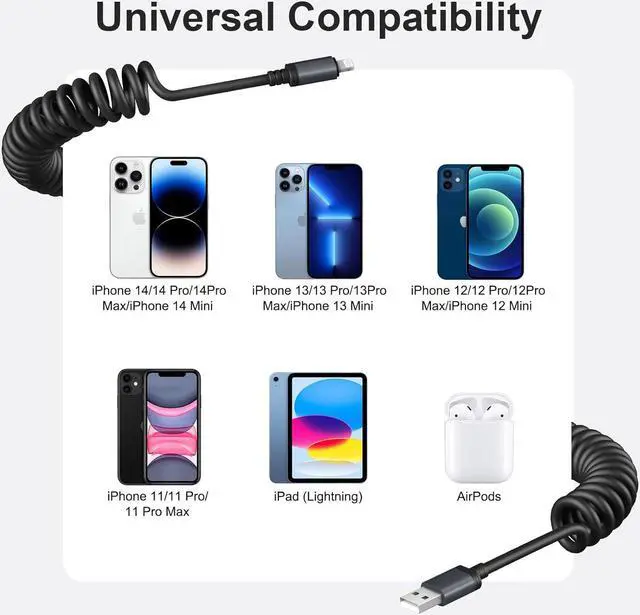 Alt view image 6 of 7 - Coiled USB to Lightning Cable [Apple MFi Certified] Coiled Lightning Cable for iPhone 14/13/12/11 Fast Charging Carplay Charger Cable for iPhone 14 Pro Max/Pro/Plus/iPad