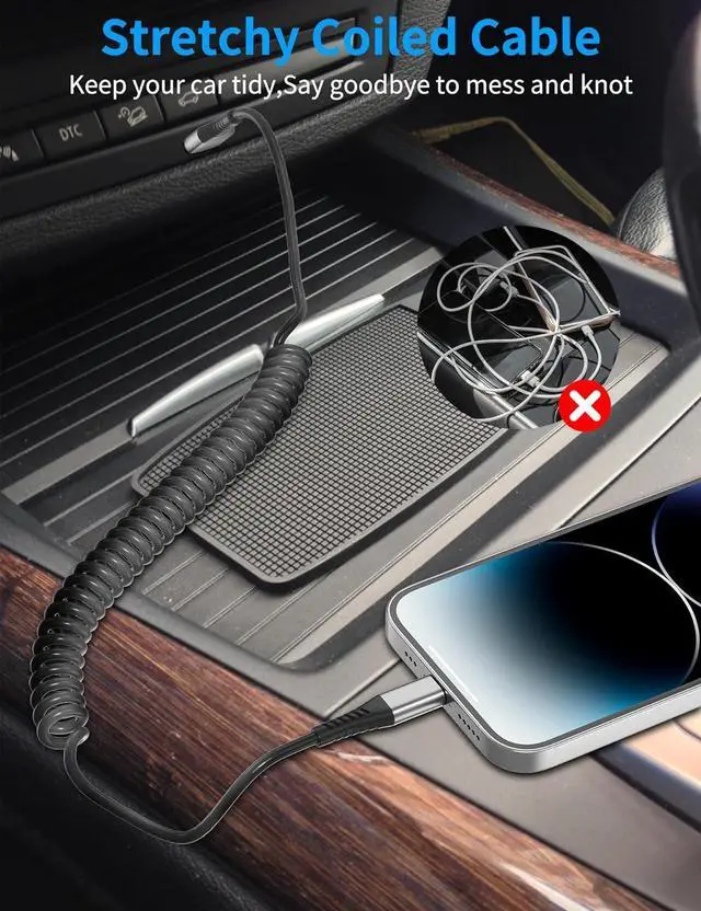 Alt view image 3 of 7 - Coiled USB C to Lightning Cable for Car 2 Pack 3FT  Carplay Cable Short Retractable iPhone Charger Fast Charging Cord for iPhone 14 13 12 11 Pro Max Xs X Xr 8/Airpods