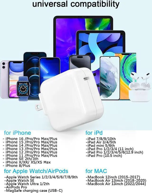 Alt view image 7 of 7 - Mac Book Air Charger - 30W USB C Charger Block PD 3.0 Fast Charging Power Adapter Plug for MacBook Pro/Air ipad Pro/Air/mini iPhone 15 14 13 12 /Pro/Pro Max/Plus/Mini SE/XR/XS/X and All USB C Device