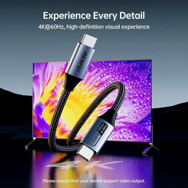 Alt view image 2 of 7 - USB C to USB C Monitor Cable(4K@120Hz) 100W PD Fast Charge 10Gbps Data Transfer 3ft Tangle-Free Silicone USB-C Cable [Aluminum Shell Woven Design]