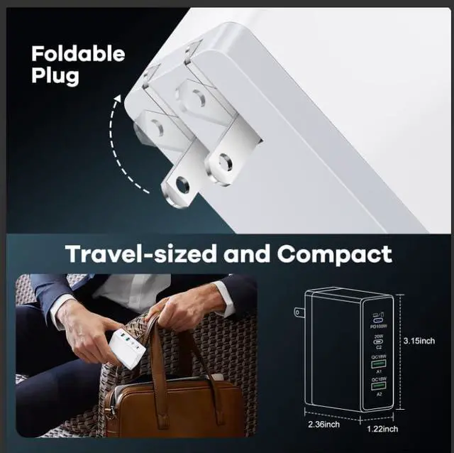 Alt view image 5 of 7 - 120W GaN USB C Charger Block Foldable 4Ports 100W PD Laptop Fast Charging Blocks USB C Wall Charger Power Adapter for MacBook Pro iPhone 16 iPad Pro Tablet Chromebook