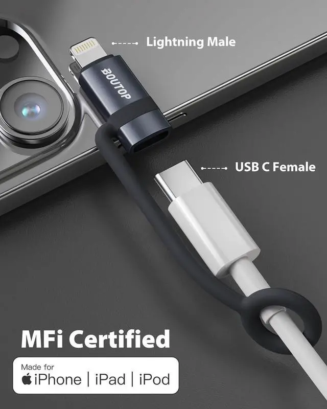 Alt view image 5 of 6 - [MFi Certified] 3A 36W USB C to Lightning Adapter USBC to Lightning Adapter Support Data Sync/PD Fast Charging Compatible with iPhone iPad AirPods with Anti-Lost Holder - 2 Pack