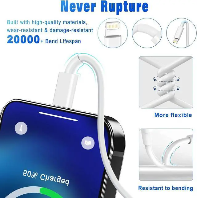 Alt view image 4 of 7 - Car Carplay Cable 3.3FT Car Charger Cord USB A to Lightning Cable Fast Charging Cord Compatible for iPhone 14 13 12 11 XS XR X Pro Max Mini 8 7 6S 6 Plus 5S SE iPad iPod AirPods