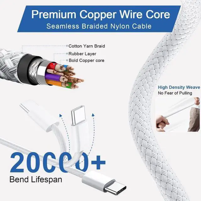 Alt view image 6 of 7 - 140W USB-c Power Adapter Mac Book Charger for Mac Book Pro 14 16 inch 2021 2023 M1 M2 Mac Book Air 13 15 inch M2 M3 2022-2024 with 6.6 FT Braided Magnetic USB-c to Mag 3 Cable and USB-c to C Cable