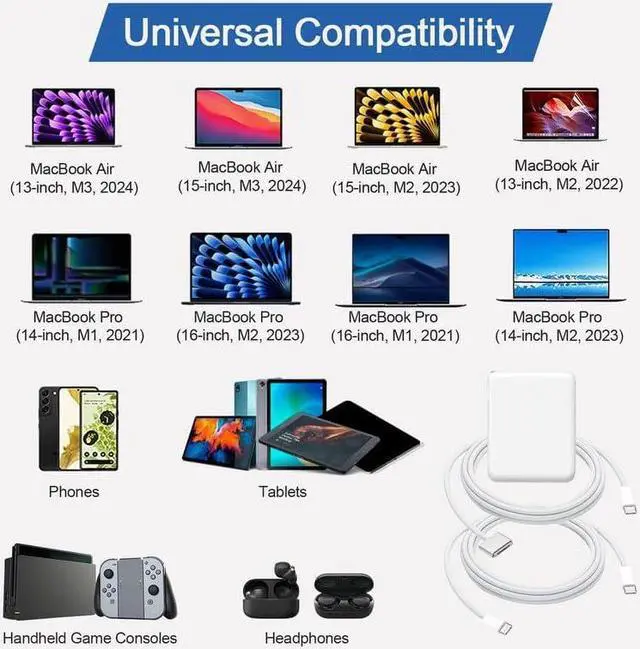 Alt view image 4 of 7 - 140W USB-c Power Adapter Mac Book Charger for Mac Book Pro 14 16 inch 2021 2023 M1 M2 Mac Book Air 13 15 inch M2 M3 2022-2024 with 6.6 FT Braided Magnetic USB-c to Mag 3 Cable and USB-c to C Cable