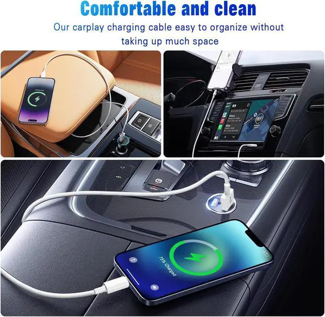 Alt view image 5 of 7 - Car Carplay Cable 3.3FT Car Charger Cord USB A to Lightning Cable Fast Charging Cord Compatible for iPhone 14 13 12 11 XS XR X Pro Max Mini 8 7 6S 6 Plus 5S SE iPad iPod AirPods