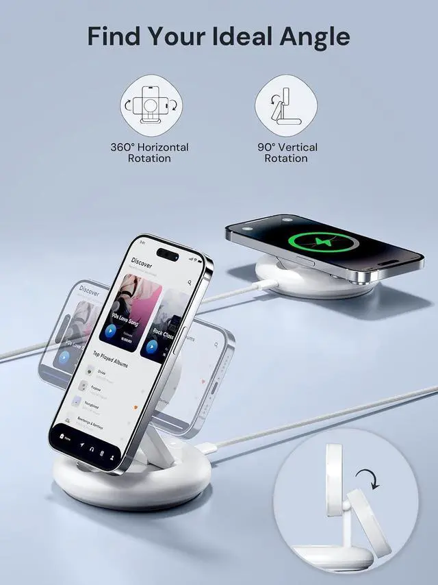 Alt view image 4 of 7 - Wireless Charger 15W Fast Qi2-Certified Wireless Charging Station Compatible with iPhone 16/15 /15 Plus / 15 Pro /15 Pro Max /14/13 /12 Qi2 Enabled Devices (20W PD Charger Included)