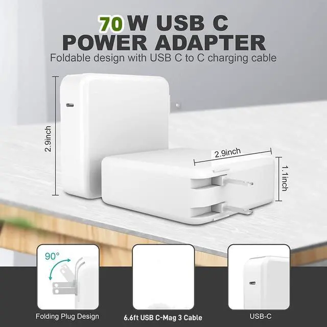 Alt view image 2 of 5 - Charger for Mac Book Air 15 13 Inch/Mac Book Pro14 Inch M3/M2/M1 from 2024 2023 2022 2021 70W USB-C to Mag 3 Power Adapter Include 6.6ft 5A USB-C to Mag 3 Cable