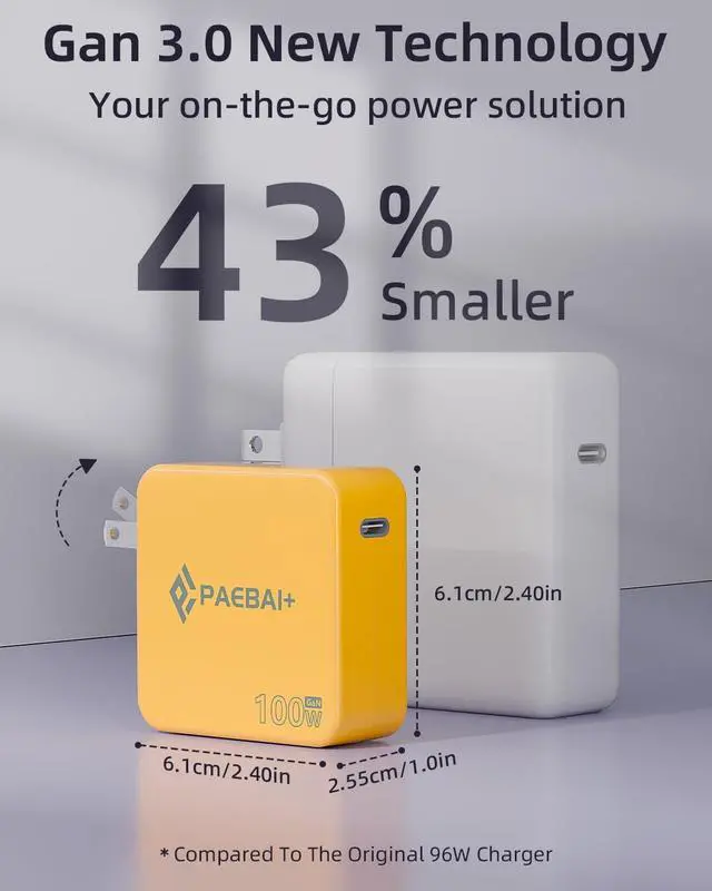 Alt view image 3 of 7 - 100W USB C Charger GaN Foldable Compact Wall Fast Charger for MacBook Pro MacBook Air  XPS iPhone 16 15 Series  Galaxy iPad Pro and All USB-C Devices 6.6ft Type C Cable