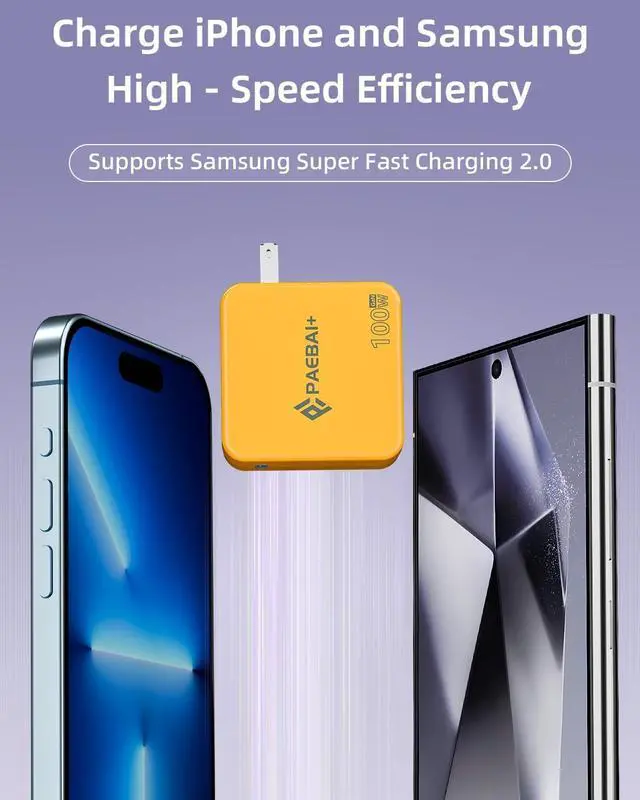 Alt view image 4 of 7 - 100W USB C Charger GaN Foldable Compact Wall Fast Charger for MacBook Pro MacBook Air  XPS iPhone 16 15 Series  Galaxy iPad Pro and All USB-C Devices 6.6ft Type C Cable