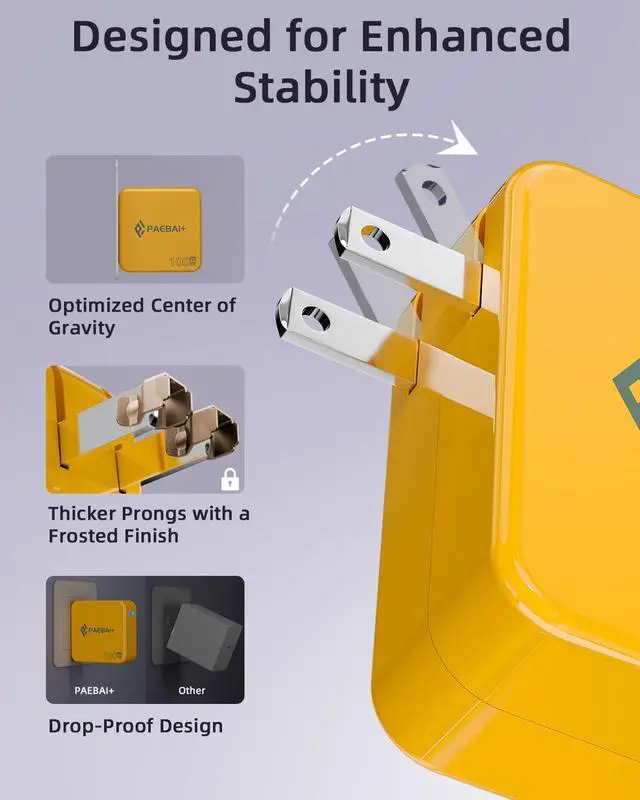 Alt view image 5 of 7 - 100W USB C Charger GaN Foldable Compact Wall Fast Charger for MacBook Pro MacBook Air  XPS iPhone 16 15 Series  Galaxy iPad Pro and All USB-C Devices 6.6ft Type C Cable