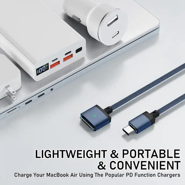 Alt view image 3 of 6 - 140W USB-C to Magnetic 3 Cable 2M/6.6FT Magnetic Charging Cable for MacBook Air 2024 M3 13/15inch MacBook Air 2023/2022 M2 MacBook Pro 2023 M2 Max & Pro 14 16 MacBook Pro 2021 M1 & Max 14 16