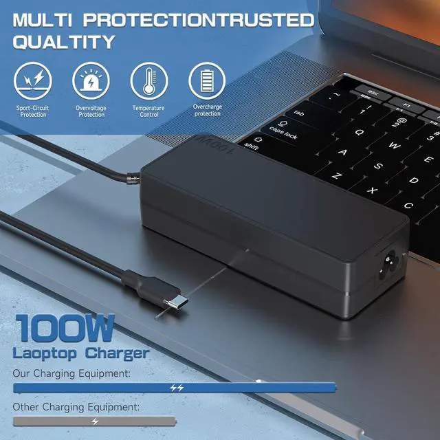 Alt view image 2 of 7 - 100W Laptop Charger USB Type C Chromebook Charger for MacBook Pro/Air  Latitude  ThinkPad HP Spectre X360  Chromebook  Chromebook USB C Power Supply Adapter