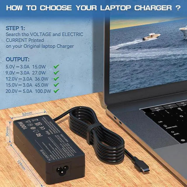 Alt view image 3 of 7 - 100W Laptop Charger USB Type C Chromebook Charger for MacBook Pro/Air  Latitude  ThinkPad HP Spectre X360  Chromebook  Chromebook USB C Power Supply Adapter