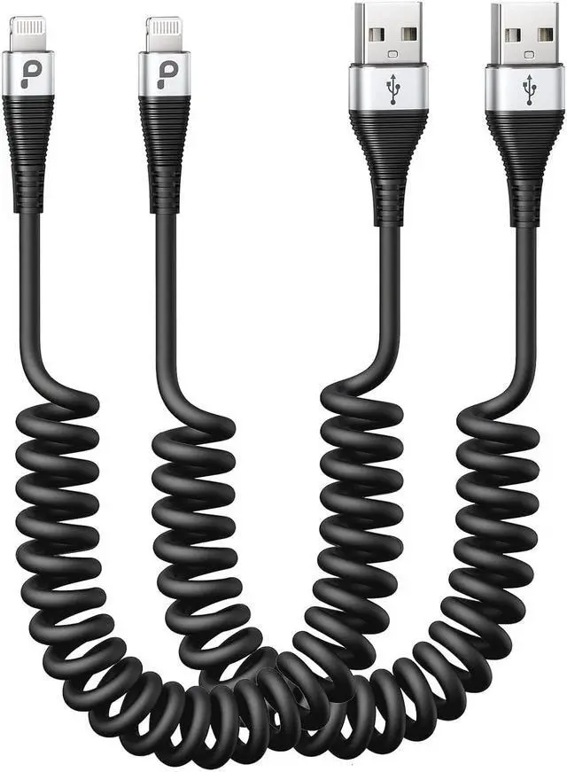 Main image of Coiled iPhone Charger Cable for Car Lightning Cable 2 Pack 5ft [Apple MFi Certified] Short iPhone Charger Cord Compatible with iPhone 14/13/12/11 Pro Max/XR/8/iPad/CarPlay