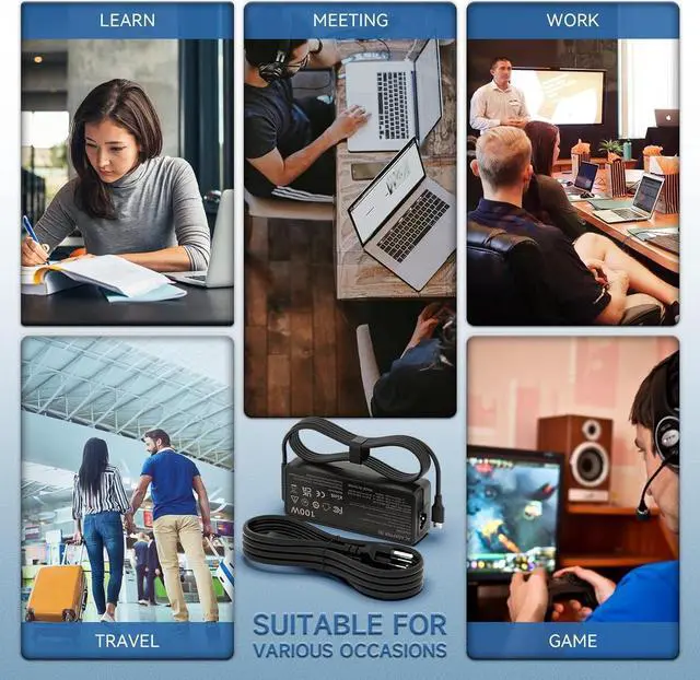 Alt view image 7 of 7 - 100W Laptop Charger USB Type C Chromebook Charger for MacBook Pro/Air  Latitude  ThinkPad HP Spectre X360  Chromebook  Chromebook USB C Power Supply Adapter