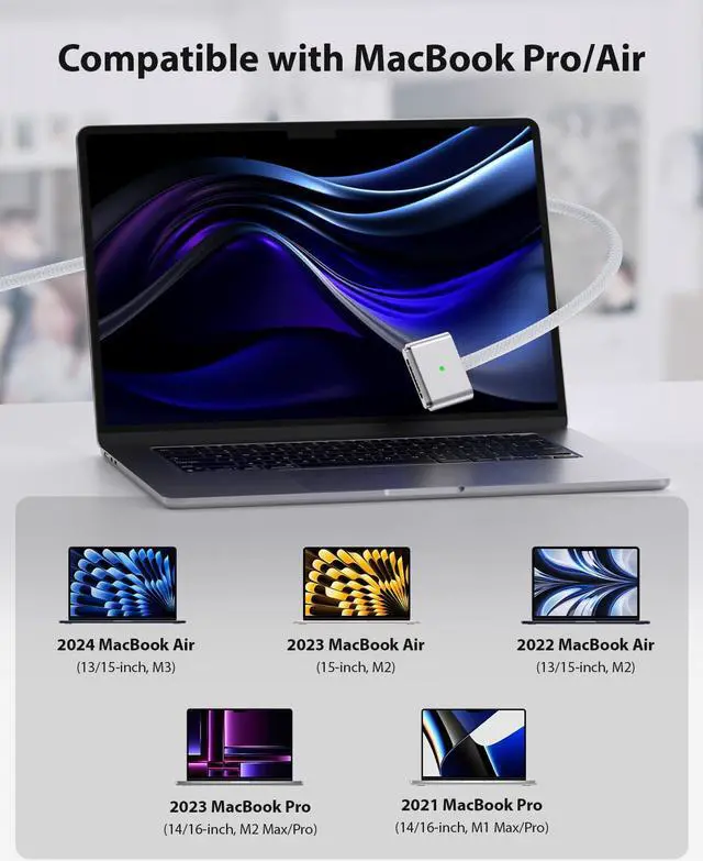 Alt view image 5 of 6 - 140W USB-C to Magnetic 3 Cable for MacBook Charger 6.6Ft Nylon Braided for MacBook Pro (14/16-inch 2023) MacBook Pro (14/16-inch 2021) MacBook Air (13/15-inch 2024/2022) MacBook Air (2023)