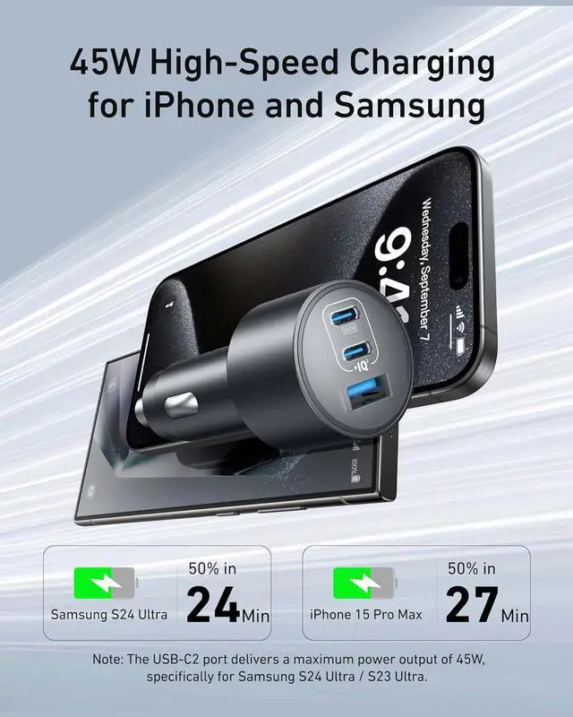 Alt view image 4 of 7 - iPhone 16 USB-C Car Charger 167.5W Max 3-Port Ultra-Compact Type-C Fast Car Charger for MacBook Pro/Air iPhone 15/14/13 Series  S24/S23 iPad Pro AirPods and More