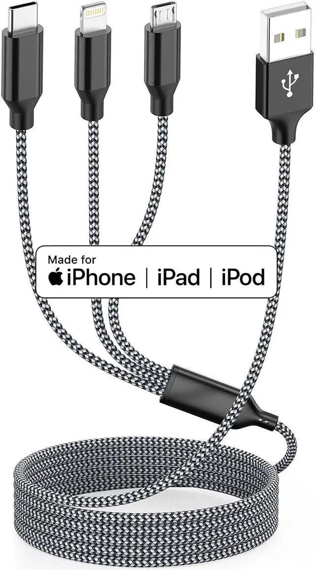 Alt view image 5 of 7 - Multi Charging Cable 3Pack 4FT Multiple Charger Cable Rapid Nylon Braided Cord USB Charging Cable 3 in 1 Multi Phone Charger Cord with Type C Micro Lightning USB Connectors for Cell Phones