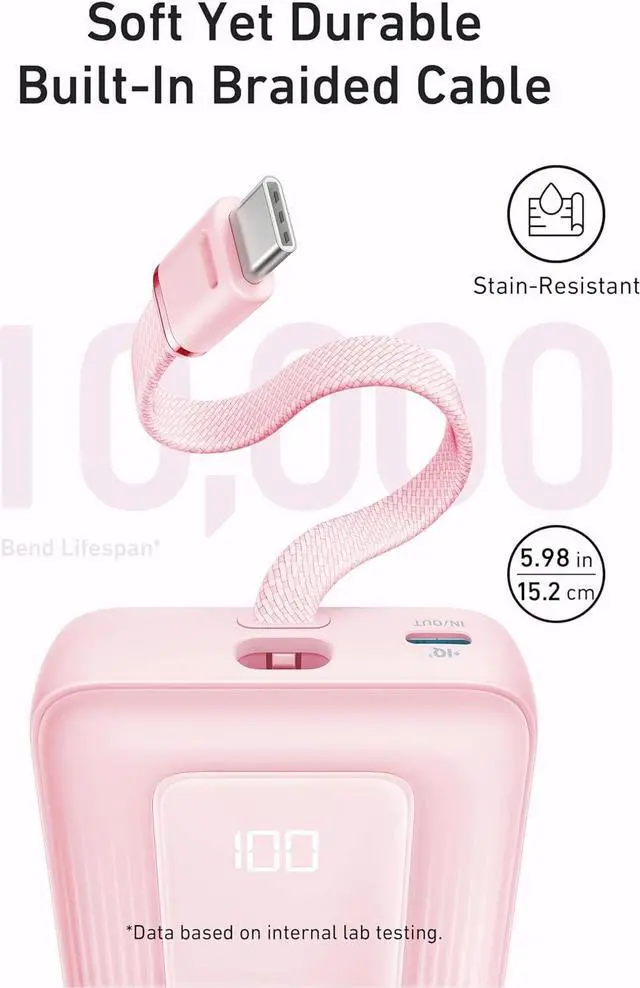 Alt view image 4 of 6 - Zolo Power Bank 20 000mAh 30W High-Speed Portable Charger with Built-in USB-C Cable 1 USB-C 1 USB-A Battery Pack for iPhone 16/15/15 Pro/15 Pro Max/15 Plus MacBook Galaxy and More
