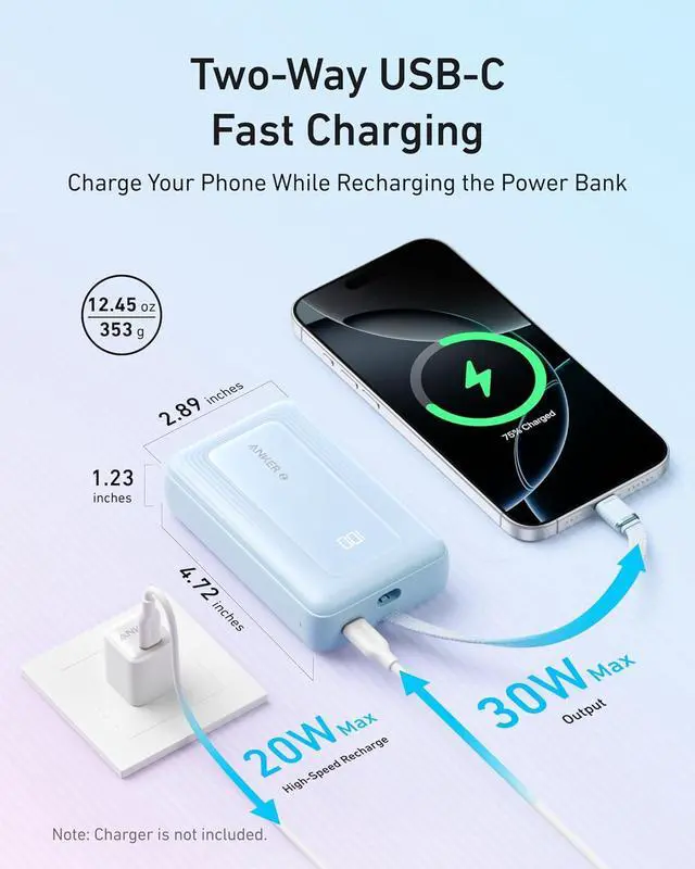 Alt view image 5 of 6 - Zolo Power Bank 20 000mAh 30W High-Speed Portable Charger with Built-in USB-C Cable 1 USB-C 1 USB-A Battery Pack for iPhone 16/15/15 Pro/15 Pro Max/15 Plus MacBook Galaxy and More