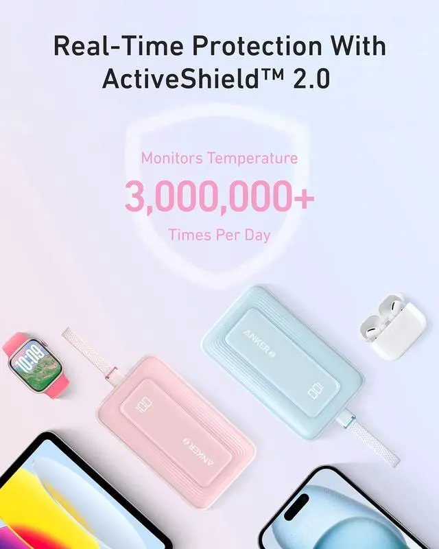 Alt view image 6 of 6 - Zolo Power Bank 20 000mAh 30W High-Speed Portable Charger with Built-in USB-C Cable 1 USB-C 1 USB-A Battery Pack for iPhone 16/15/15 Pro/15 Pro Max/15 Plus MacBook Galaxy and More