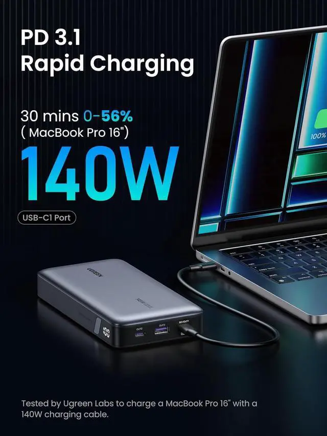 Alt view image 4 of 7 - Power Bank 25 000mAh 145W Laptop Portable Charger Nexode 3-Port USB C PD Battery Pack for MacBook Pro/Air  XPS iPhone 16/15/14 Galaxy S24 Steam Deck iPad and More
