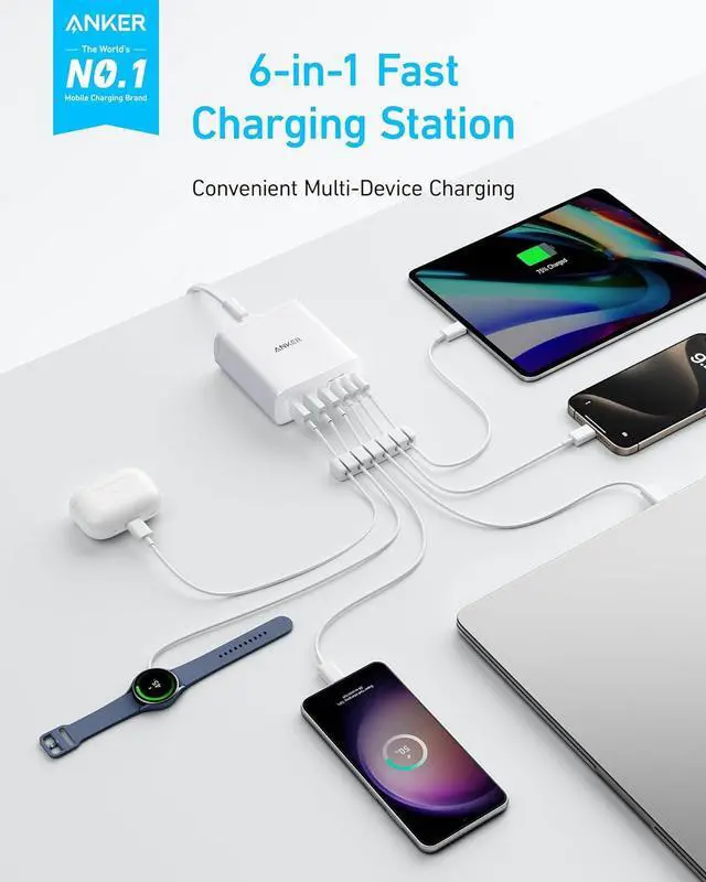 Alt view image 2 of 7 - Desktop Charger Fast Charging USB C Charger 112W Max 6-Port Charging Station for iPhone iPad MacBook  and More (Cable Not Included)