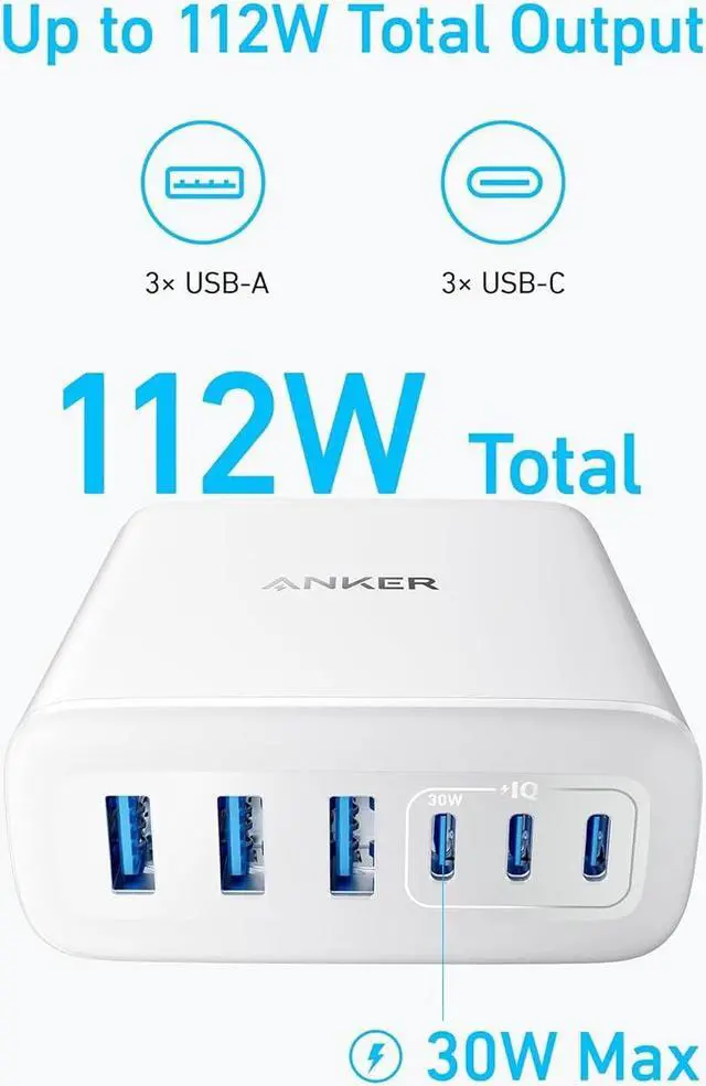 Alt view image 4 of 7 - Desktop Charger Fast Charging USB C Charger 112W Max 6-Port Charging Station for iPhone iPad MacBook  and More (Cable Not Included)