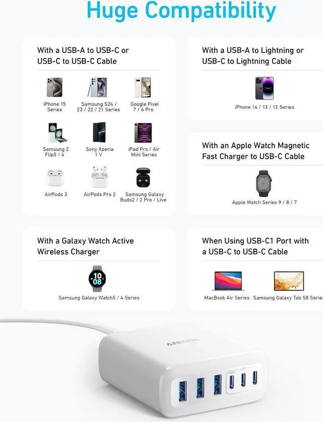 Alt view image 6 of 7 - Desktop Charger Fast Charging USB C Charger 112W Max 6-Port Charging Station for iPhone iPad MacBook  and More (Cable Not Included)