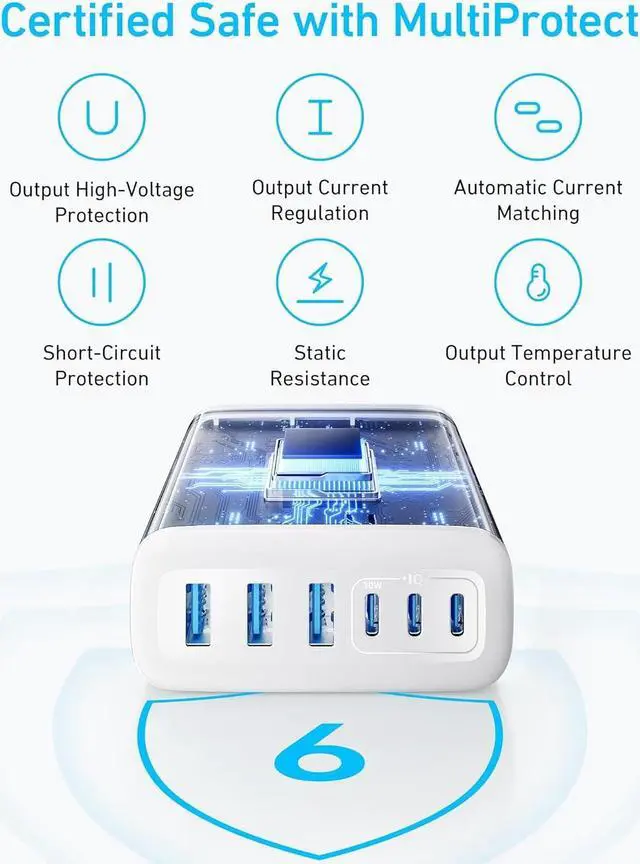 Alt view image 7 of 7 - Desktop Charger Fast Charging USB C Charger 112W Max 6-Port Charging Station for iPhone iPad MacBook  and More (Cable Not Included)