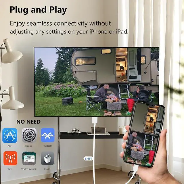 Alt view image 3 of 7 - Lightning to HDMI Cable for iPhone Digital AV Adapter 1080P HD Video Sync Screen Connector iPhone to HDMI for TV Projector Monitor 6.6FT