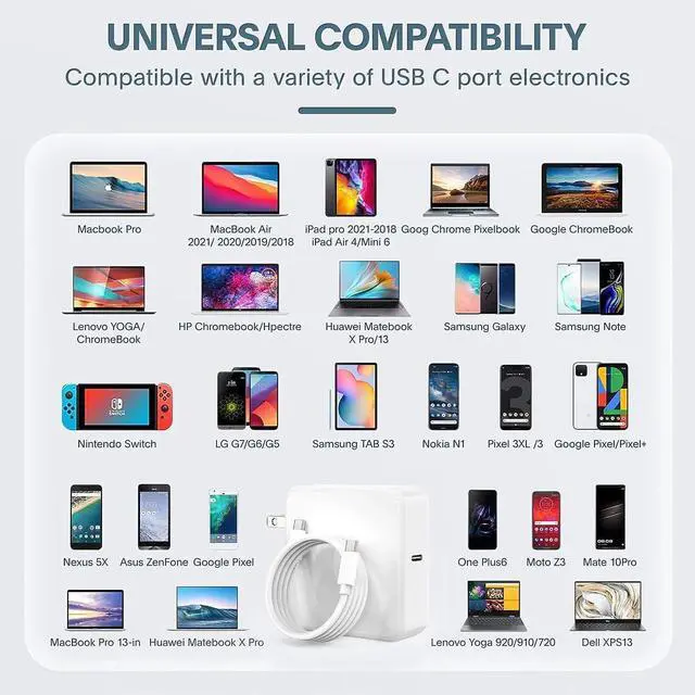 Alt view image 2 of 7 - MacBook Pro Charger for MacBook Air 13 14 15 16 inch 2024 2023 2022 2021 2020 M1 M2 M3 chip Laptop 96W USB C Power Adapter Mac Book Computer Fast Charger Block for USBC Device Included Type C Cable