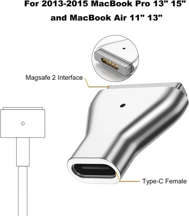Alt view image 6 of 6 - USB-C to Magnetic tip Charging Adapter Female Type C to Male Magnetic2 Converter 100W PD Power Charger Connector Tip for Mac Book Air/Mac Book Pro 11 inch & 13 inch Retina Display(After 2012-2017)