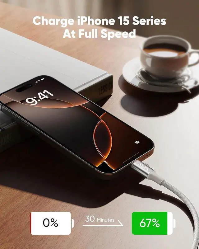 Alt view image 3 of 7 - 100W USB C to USB C Cable for MacBook Pro/Air (2023-2018) iPhone 16/15 Series iPad Pro/Air Nylon Braided Type-C Fast Charging Cord (6.6ft 2-Pack)