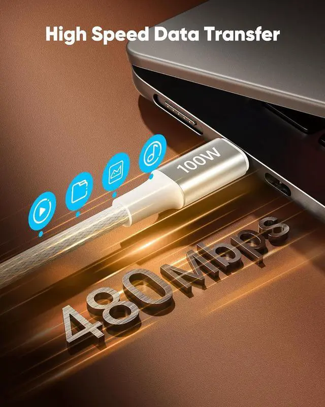 Alt view image 7 of 7 - 100W USB C to USB C Cable for MacBook Pro/Air (2023-2018) iPhone 16/15 Series iPad Pro/Air Nylon Braided Type-C Fast Charging Cord (6.6ft 2-Pack)