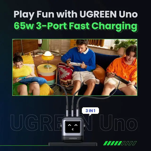Alt view image 4 of 7 - Uno Charger 65W USB C Charger Nexode 3-Port GaN Charger Compact Fast USB C Power Adapter for MacBook Pro/Air XPS 13 Note 20/10+ iPhone 16 Pro Galaxy S24/S23 Steam Deck ROG Ally(Black)