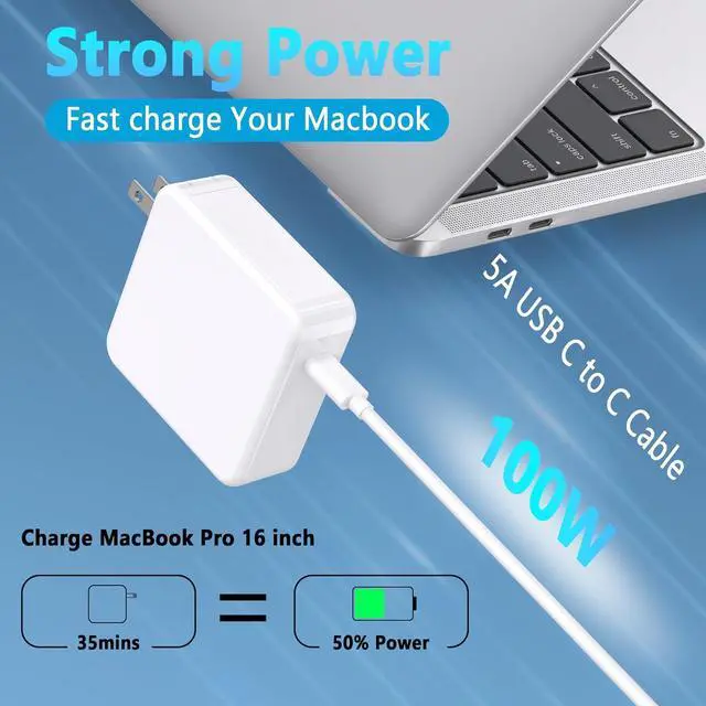 Alt view image 3 of 7 - Mac Book Pro Charger-100W USB C Charger Fast Charging for MacBook Pro/MacBook Air 16 15 14 13 Inch iPad Pro and All USB C Device Travel Computer Power Adapter Cord with 5A USB C-C Charger Cable