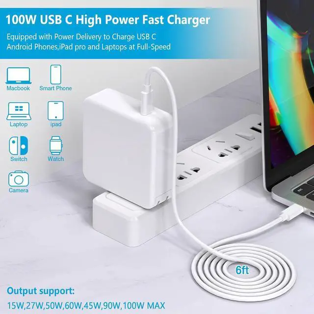 Alt view image 6 of 7 - Mac Book Pro Charger-100W USB C Charger Fast Charging for MacBook Pro/MacBook Air 16 15 14 13 Inch iPad Pro and All USB C Device Travel Computer Power Adapter Cord with 5A USB C-C Charger Cable