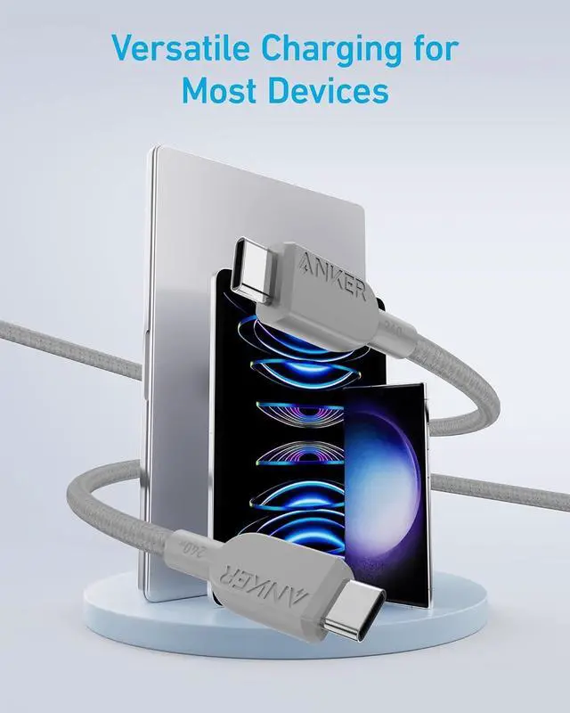 Alt view image 4 of 6 - USB C to USB C Cable (2Pack 6FT) 240W Type-C Fast Charging Cord for iPhone 16/15 Series MacBook Pro 2020 iPad Air 4 and More (Grey)