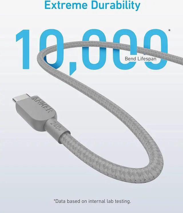 Alt view image 4 of 6 - USB C to USB C Cable (2Pack 10FT) 240W Type-C Fast Charging Cord for iPhone 17/16 Series MacBook Pro 2020 iPad Air 4 and More (Grey)