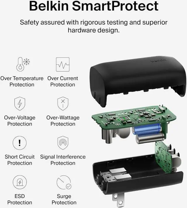 Alt view image 5 of 7 - BoostCharge 3-Port USB-C Wall Charger with PPS 67W USB-C PD 3.1 Enabled Fast Charging iPhone Charger for iPhone 16 Series MacBook Pro AirPods Galaxy and Other PD Enabled Devices - Black