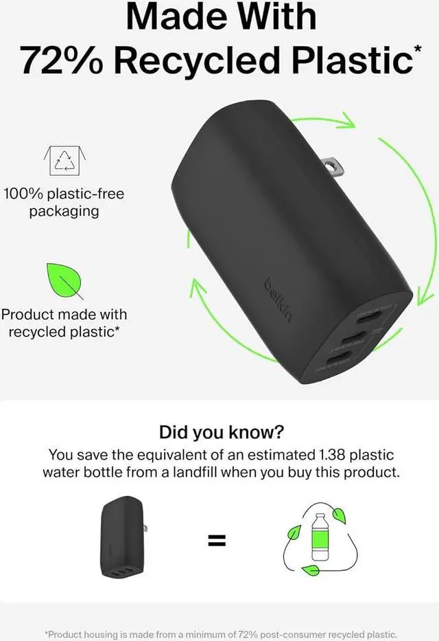 Alt view image 7 of 7 - BoostCharge 3-Port USB-C Wall Charger with PPS 67W USB-C PD 3.1 Enabled Fast Charging iPhone Charger for iPhone 16 Series MacBook Pro AirPods Galaxy and Other PD Enabled Devices - Black