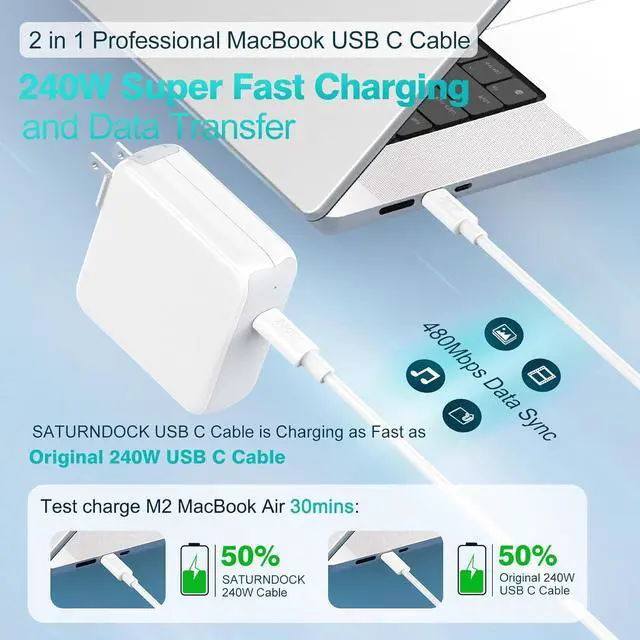Alt view image 2 of 7 - 240W USB C to USB C Cable 10ft USB-C Charger Cord Type C Fast Charging for MacBook Pro MacBook Air Charger iPad Pro 13 12.9 11 inch iPad Air 5 4 Mini 6 iPhone 15/15Pro Pixel